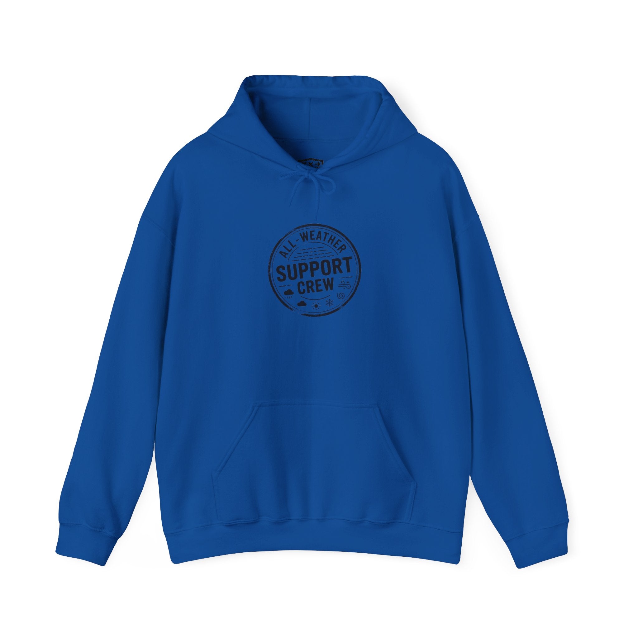 All-Weather Support Crew Badge Hoodie — Rugged Outdoor Weather Stamp