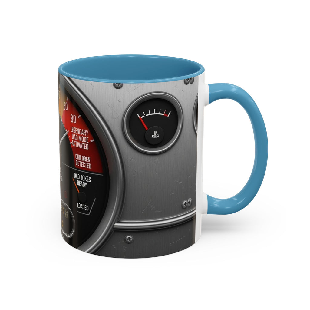 Accent Coffee Mug — "Premium Dad Fuel: Legendary Dad Mode Activated" Vintage Gauge Design