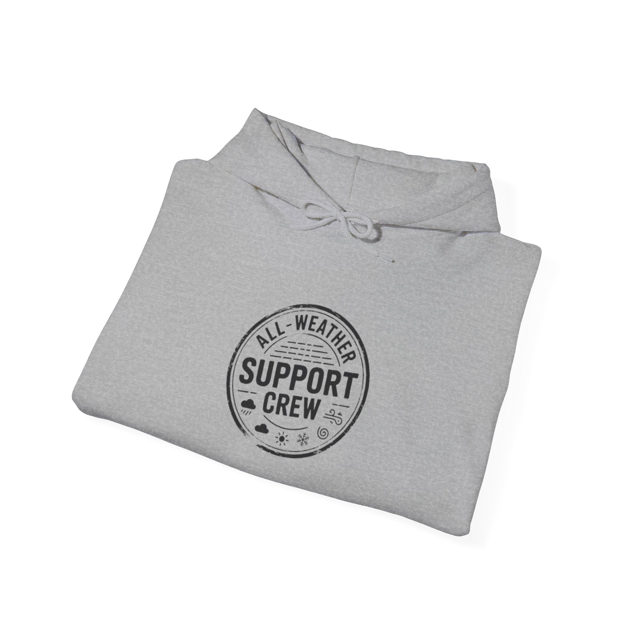 All-Weather Support Crew Badge Hoodie — Rugged Outdoor Weather Stamp