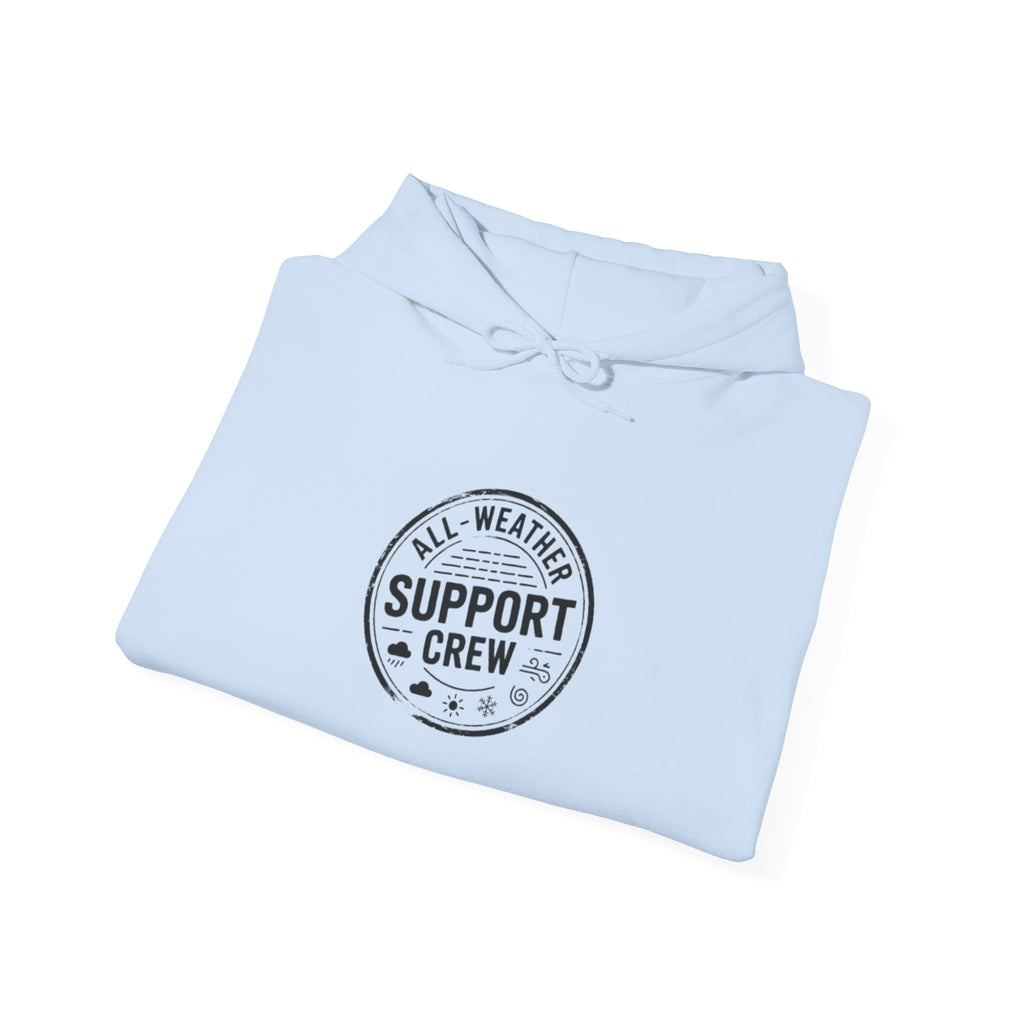 All-Weather Support Crew Badge Hoodie — Rugged Outdoor Weather Stamp