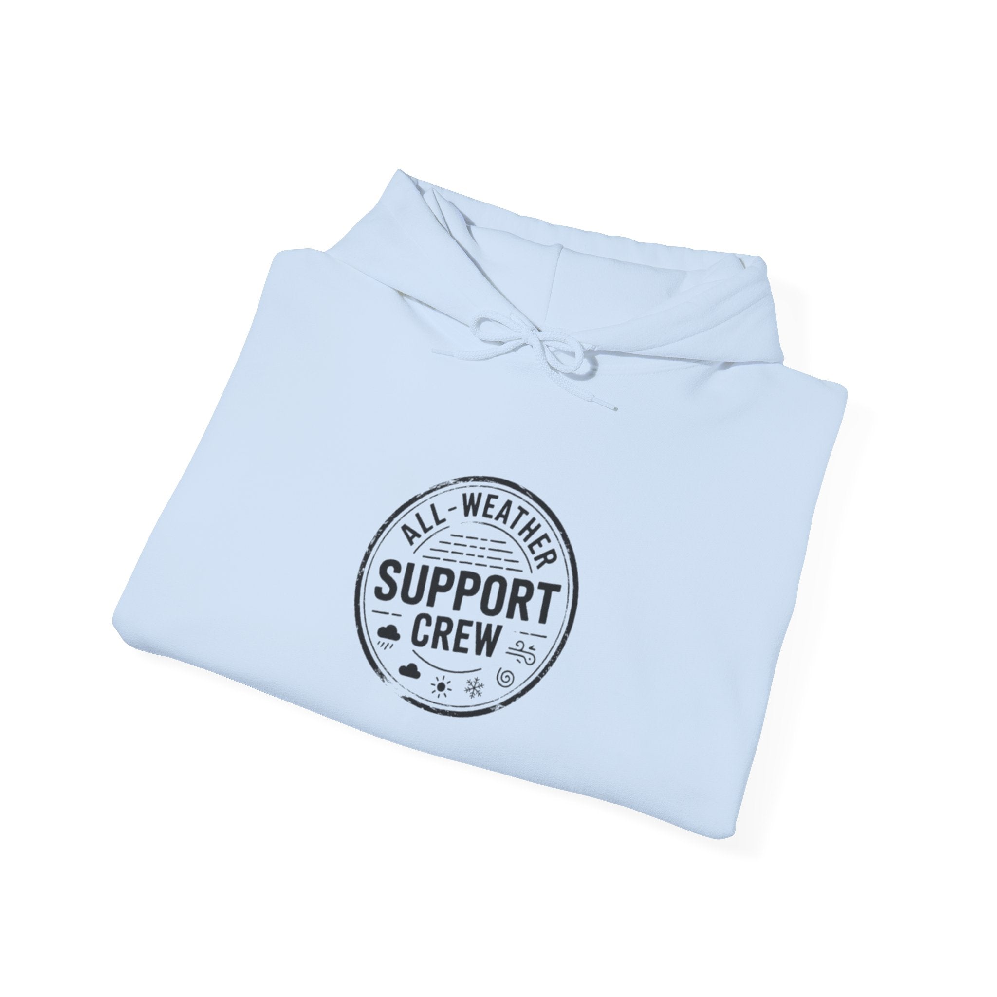 All-Weather Support Crew Badge Hoodie — Rugged Outdoor Weather Stamp