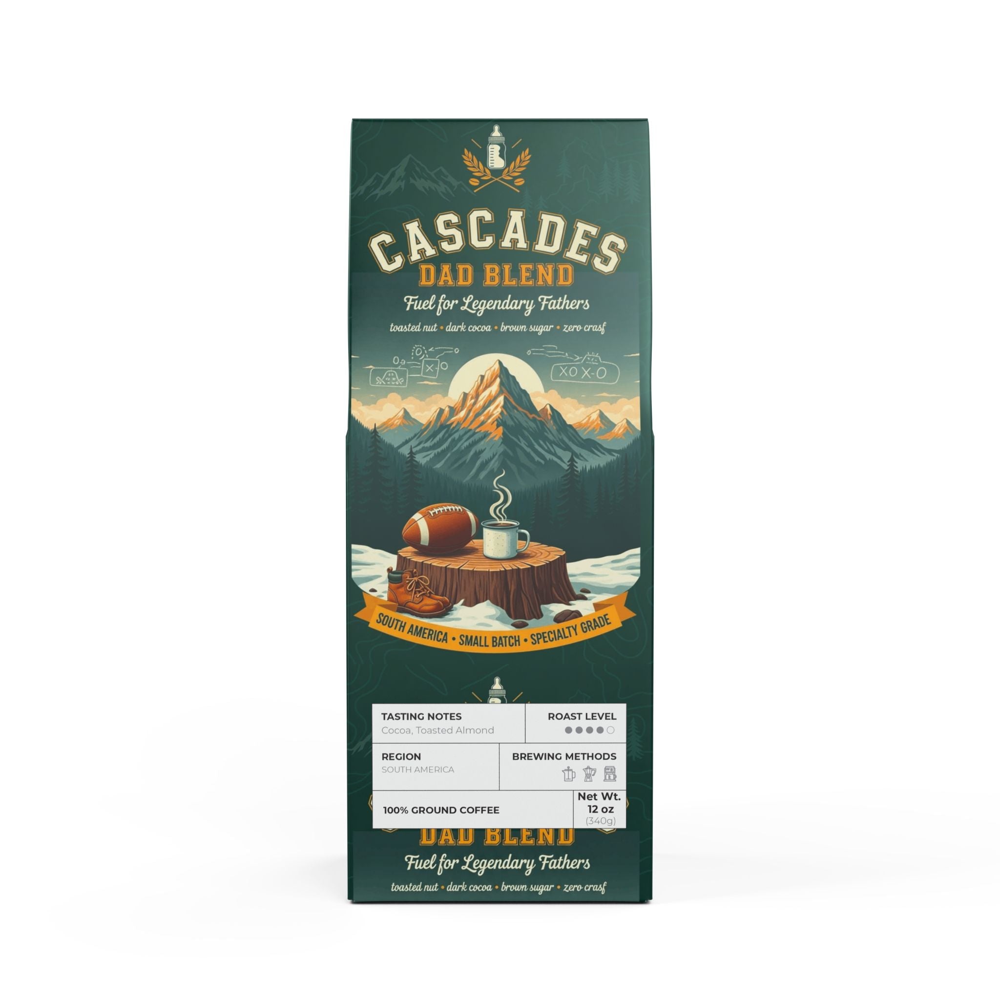 Cascades Dad Blend | Medium-Dark Roast Whole Bean & Ground Coffee (12 oz) – Specialty Grade
