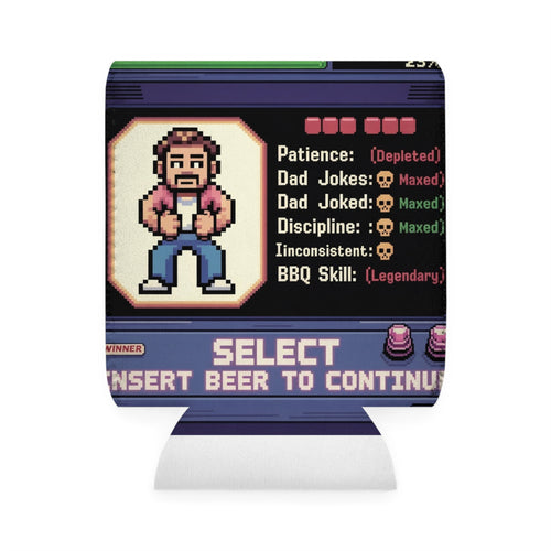 Can Cooler Sleeve — Pixel Dad 'Insert Beer to Continue' Retro Arcade Design