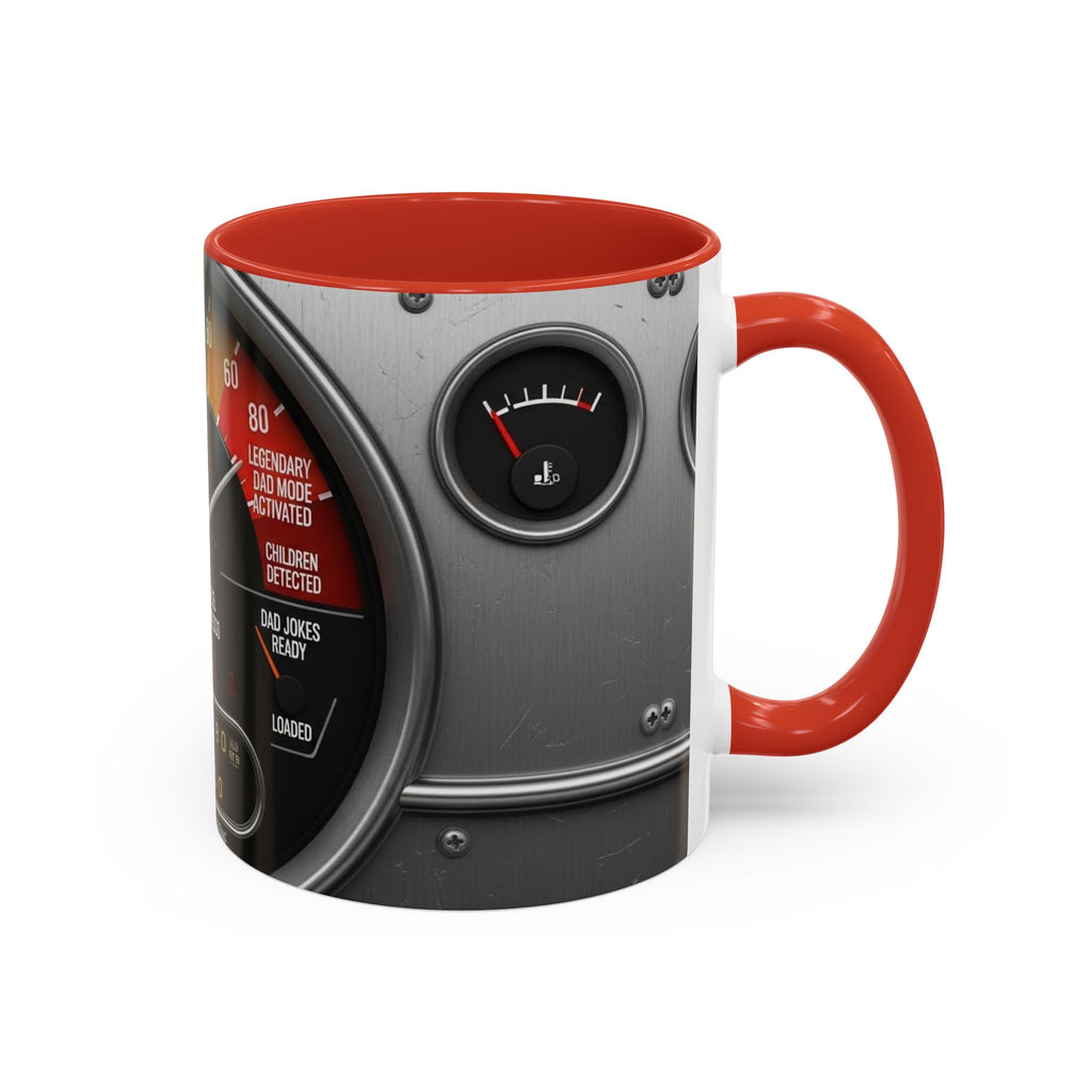 Accent Coffee Mug — "Premium Dad Fuel: Legendary Dad Mode Activated" Vintage Gauge Design