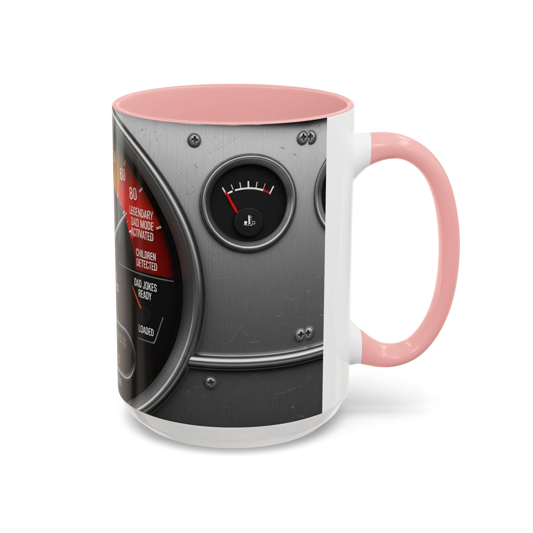 Accent Coffee Mug — "Premium Dad Fuel: Legendary Dad Mode Activated" Vintage Gauge Design