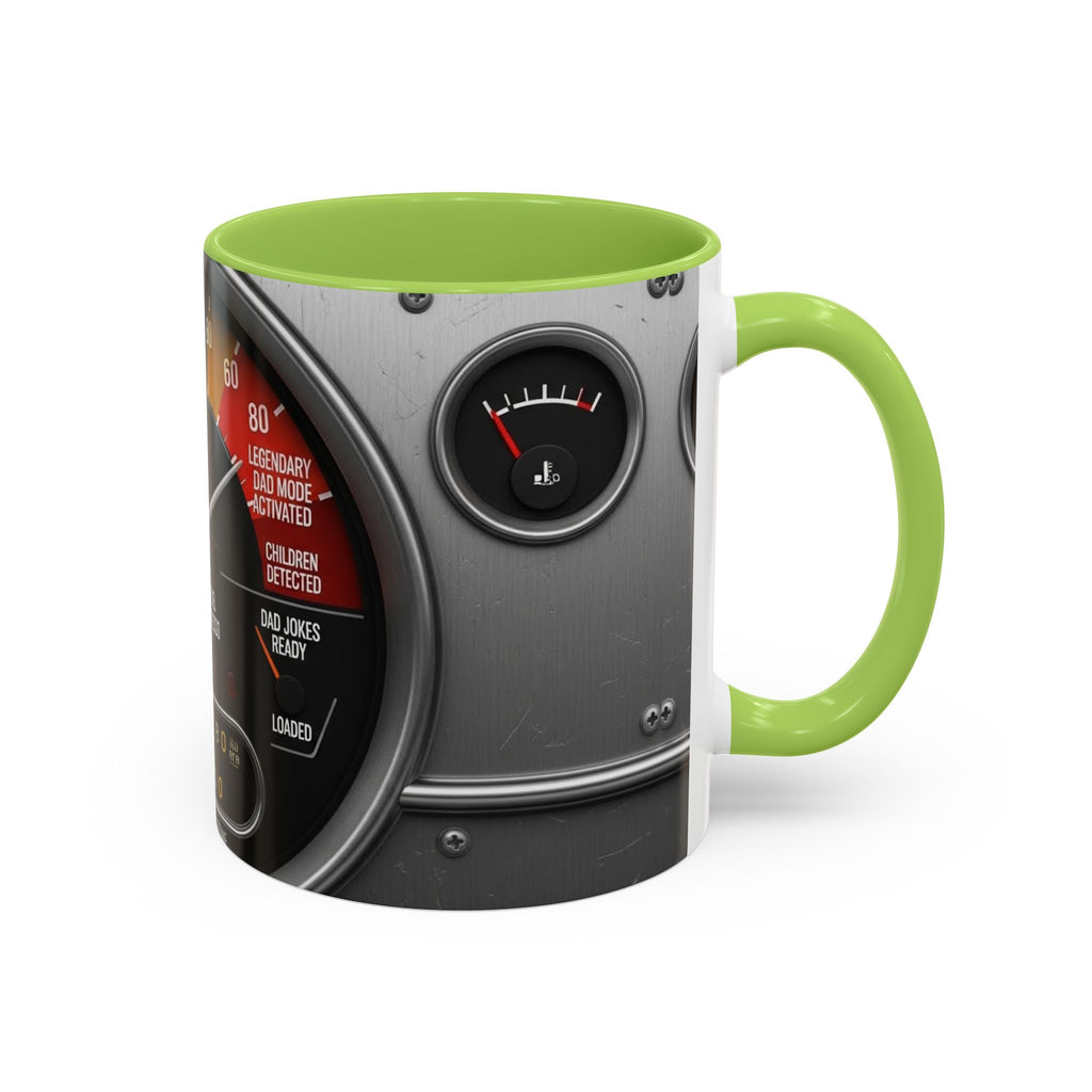 Accent Coffee Mug — "Premium Dad Fuel: Legendary Dad Mode Activated" Vintage Gauge Design