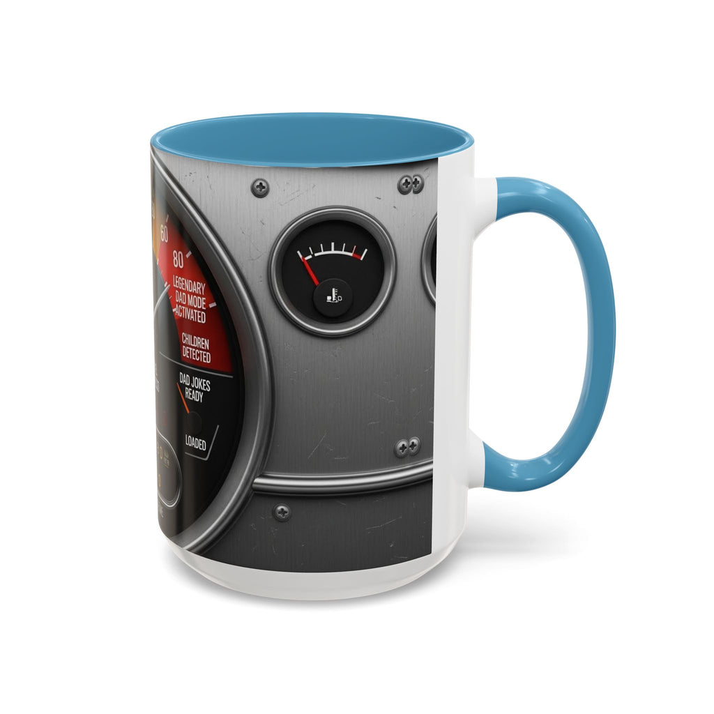 Accent Coffee Mug — "Premium Dad Fuel: Legendary Dad Mode Activated" Vintage Gauge Design