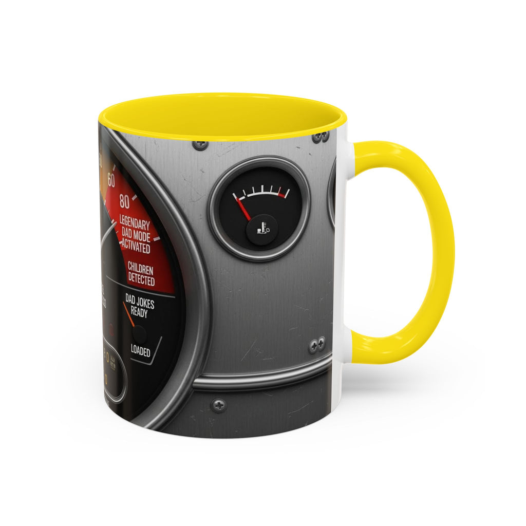 Accent Coffee Mug — "Premium Dad Fuel: Legendary Dad Mode Activated" Vintage Gauge Design