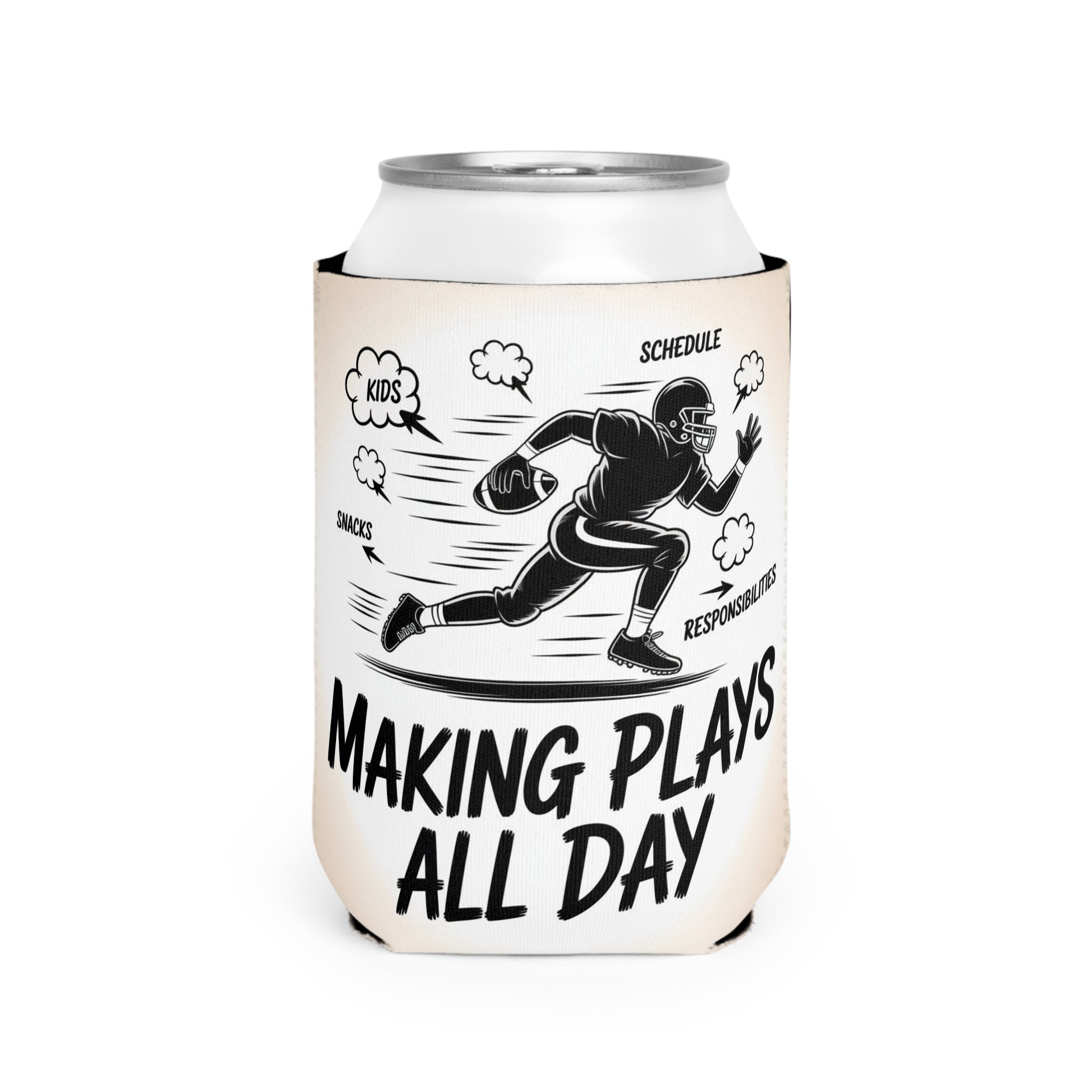 Can Cooler Sleeve - Playful Dad Quarterback Making Plays All Day