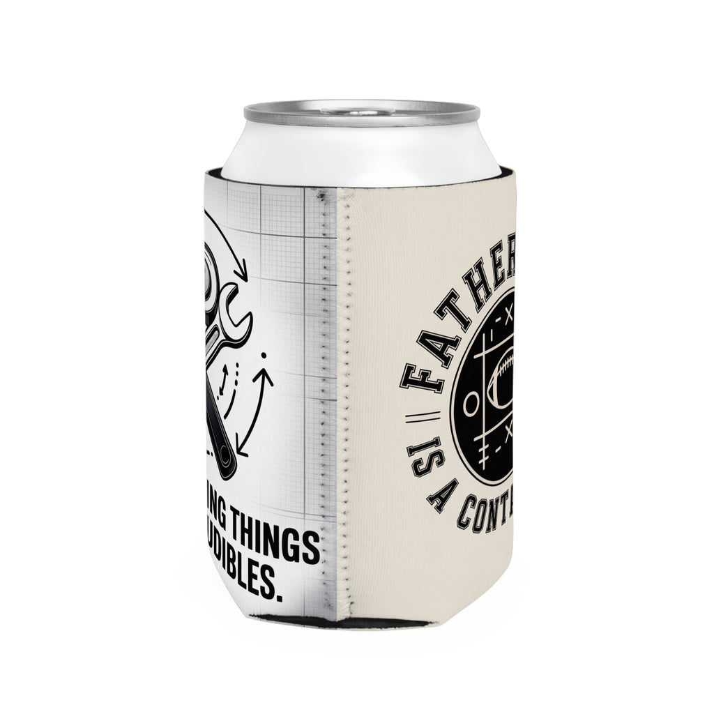 Can cooler with text design on a white background