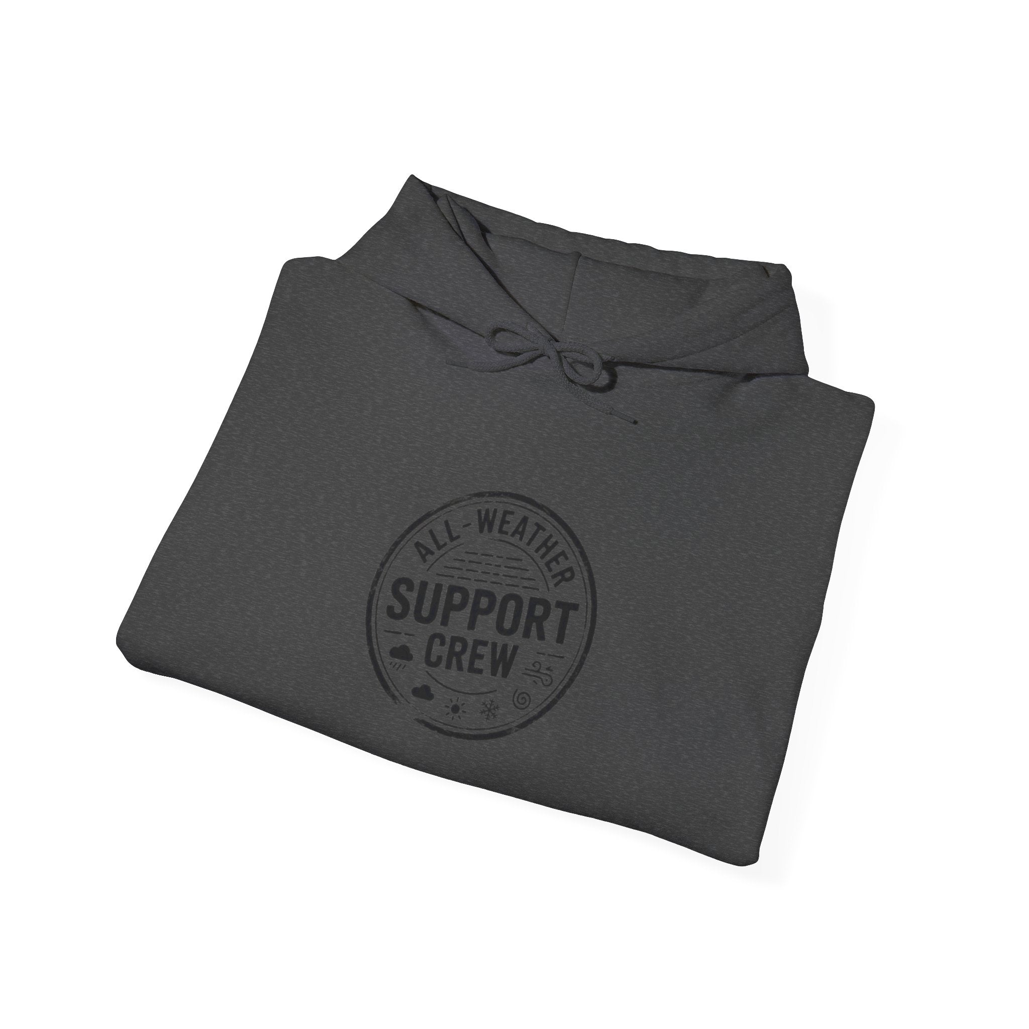 All-Weather Support Crew Badge Hoodie — Rugged Outdoor Weather Stamp