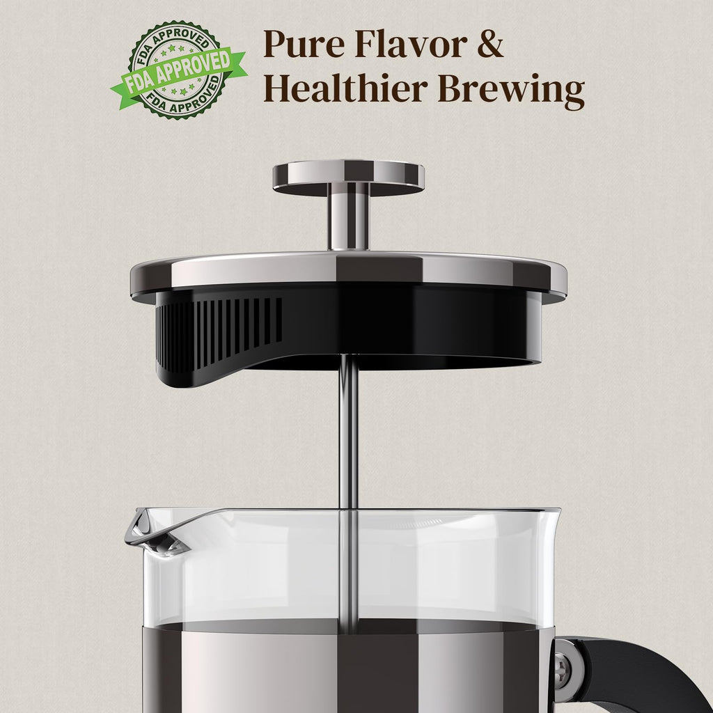 Veken French Press Coffee Maker 34oz 1 L, No Plastic Touching Cafe, Heat Resistant Thickened Borosilicate Glass, Stainless Steel Brewer, Cold Brew Cafetera Teapot for Kitchen Travel Camping, Copper