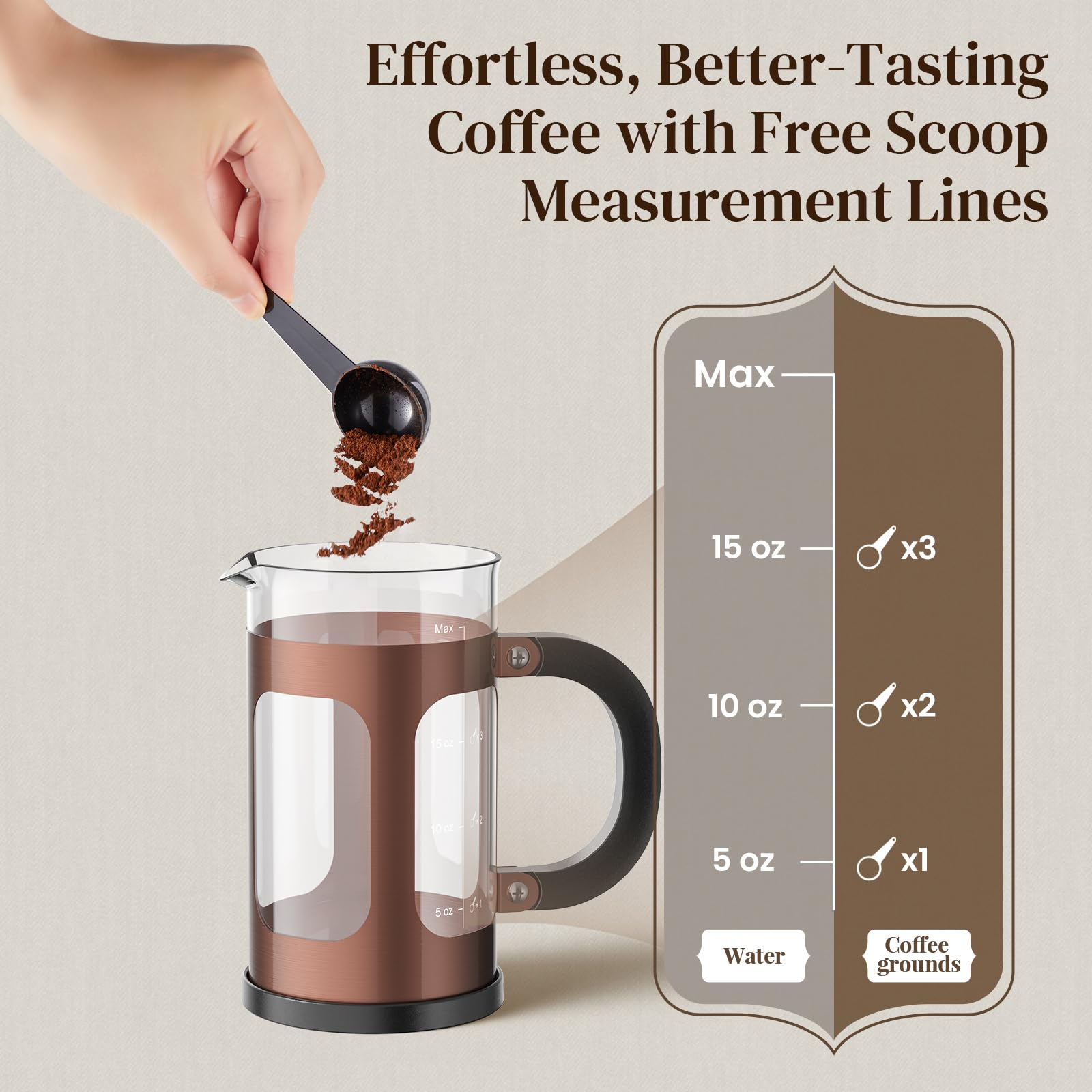 Veken French Press Coffee Maker 34oz 1 L, No Plastic Touching Cafe, Heat Resistant Thickened Borosilicate Glass, Stainless Steel Brewer, Cold Brew Cafetera Teapot for Kitchen Travel Camping, Copper