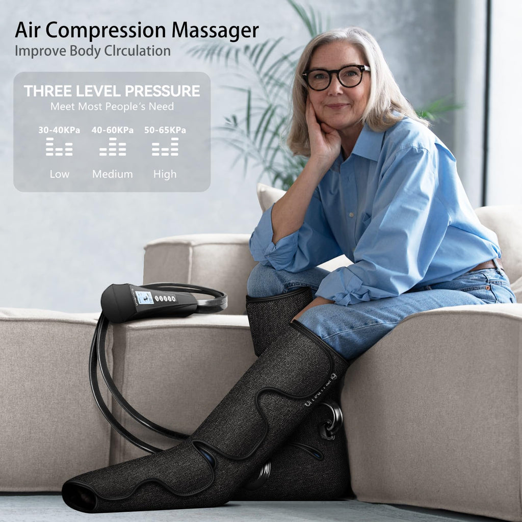 Gifts for Men, Women, Dad, Mom, Mothers Day, Fathers Day, Christmas, Birthday, Air Compression Massager with Heat for Foot, Leg, Knee, Works for Vericose Veins, Muscle Fatigue, Cramps, Swelling, Edema