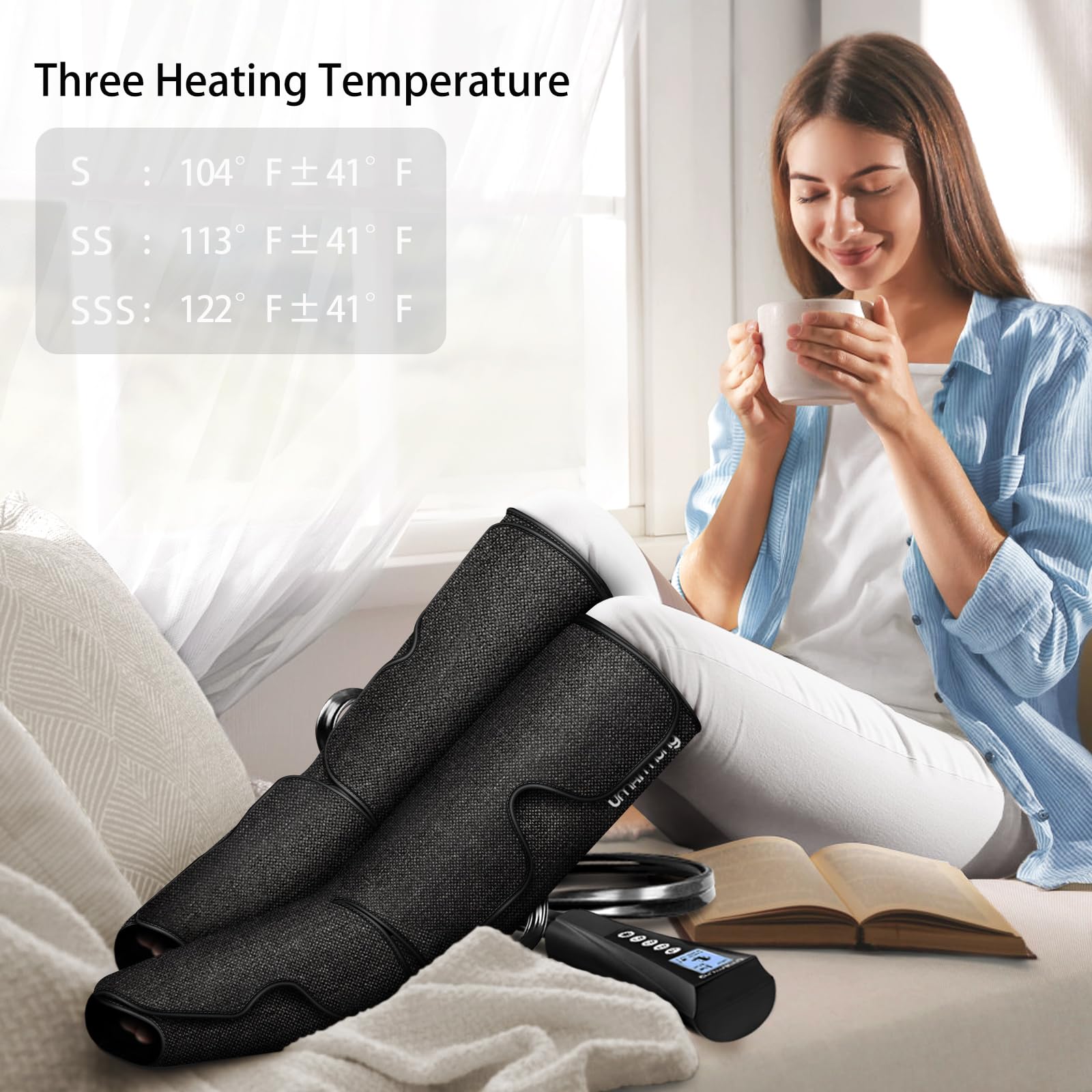 Gifts for Men, Women, Dad, Mom, Mothers Day, Fathers Day, Christmas, Birthday, Air Compression Massager with Heat for Foot, Leg, Knee, Works for Vericose Veins, Muscle Fatigue, Cramps, Swelling, Edema