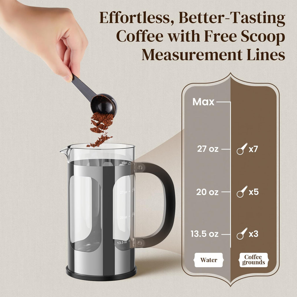Veken French Press Coffee Maker 34oz 1 L, No Plastic Touching Cafe, Heat Resistant Thickened Borosilicate Glass, Stainless Steel Brewer, Cold Brew Cafetera Teapot for Kitchen Travel Camping, Copper