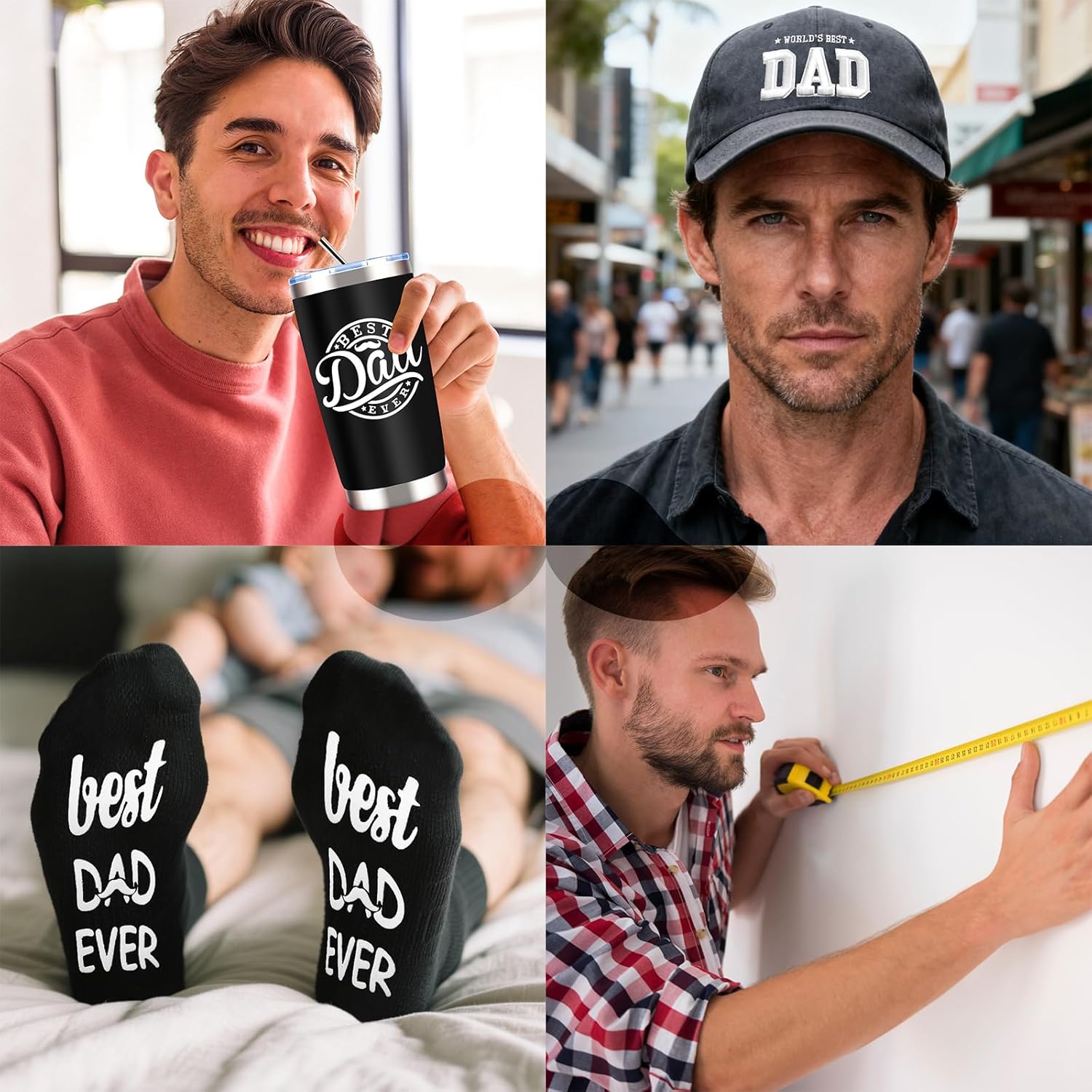 11 Pcs Best Dad Ever Gift, Father's Day Gifts, Dad Gifts for Men with 20 Oz Tumbler Socks Baseball Cap Tape Measure Bracelet Wallet Card Keychain, Fathers Day Birthday Christmas Gift for Dad Husband