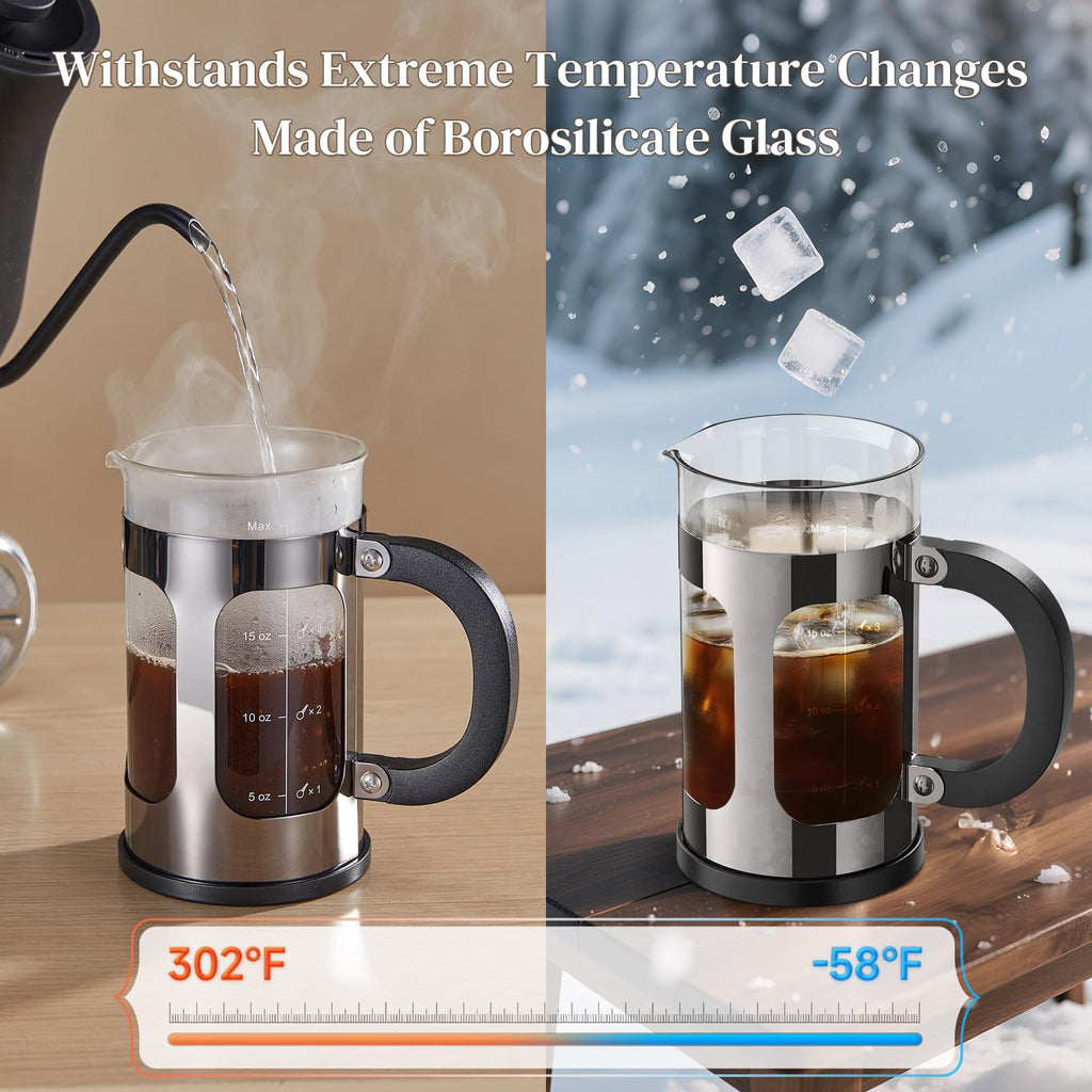 Veken French Press Coffee Maker 34oz 1 L, No Plastic Touching Cafe, Heat Resistant Thickened Borosilicate Glass, Stainless Steel Brewer, Cold Brew Cafetera Teapot for Kitchen Travel Camping, Copper