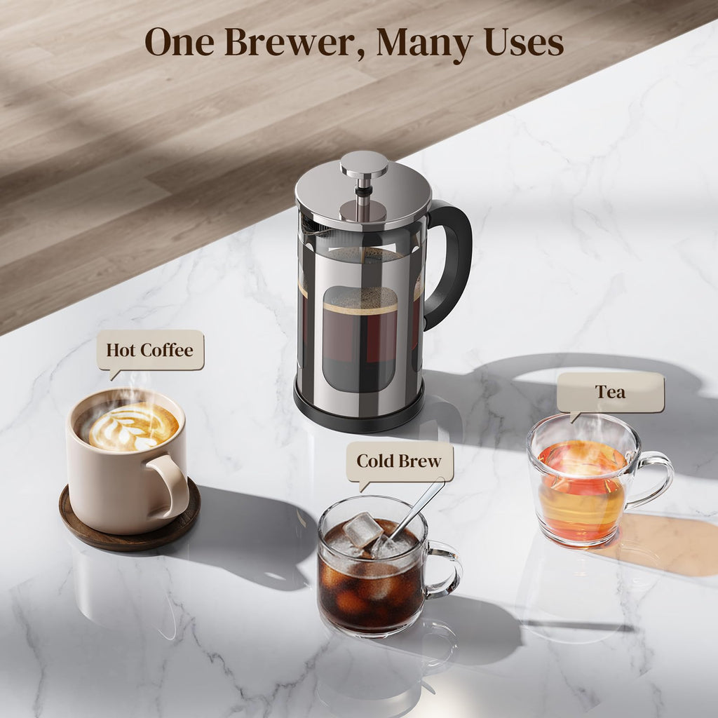 Veken French Press Coffee Maker 34oz 1 L, No Plastic Touching Cafe, Heat Resistant Thickened Borosilicate Glass, Stainless Steel Brewer, Cold Brew Cafetera Teapot for Kitchen Travel Camping, Copper