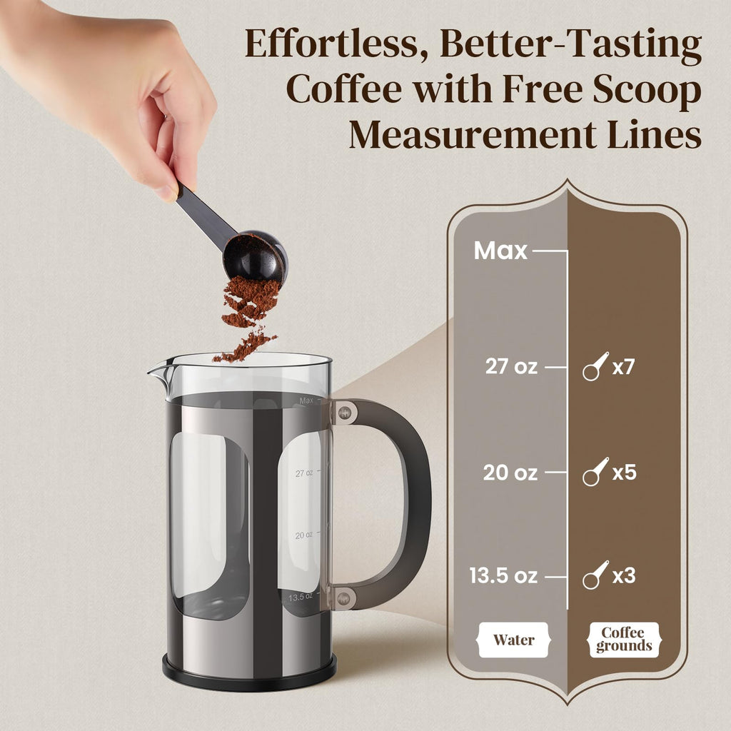 Veken French Press Coffee Maker 34oz 1 L, No Plastic Touching Cafe, Heat Resistant Thickened Borosilicate Glass, Stainless Steel Brewer, Cold Brew Cafetera Teapot for Kitchen Travel Camping, Copper