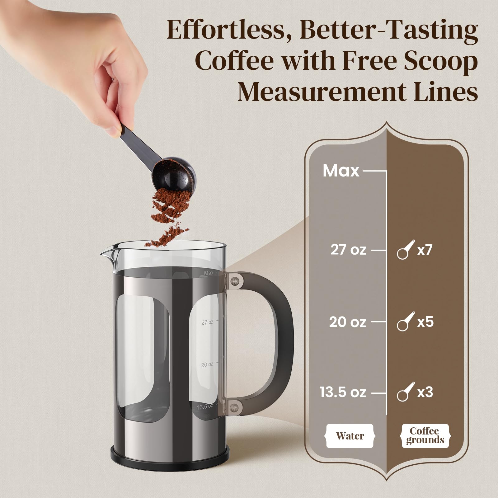 Veken French Press Coffee Maker 34oz 1 L, No Plastic Touching Cafe, Heat Resistant Thickened Borosilicate Glass, Stainless Steel Brewer, Cold Brew Cafetera Teapot for Kitchen Travel Camping, Copper