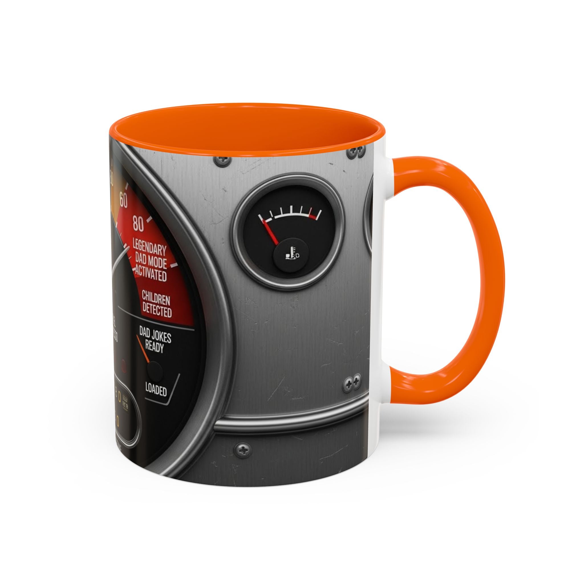 Accent Coffee Mug — "Premium Dad Fuel: Legendary Dad Mode Activated" Vintage Gauge Design