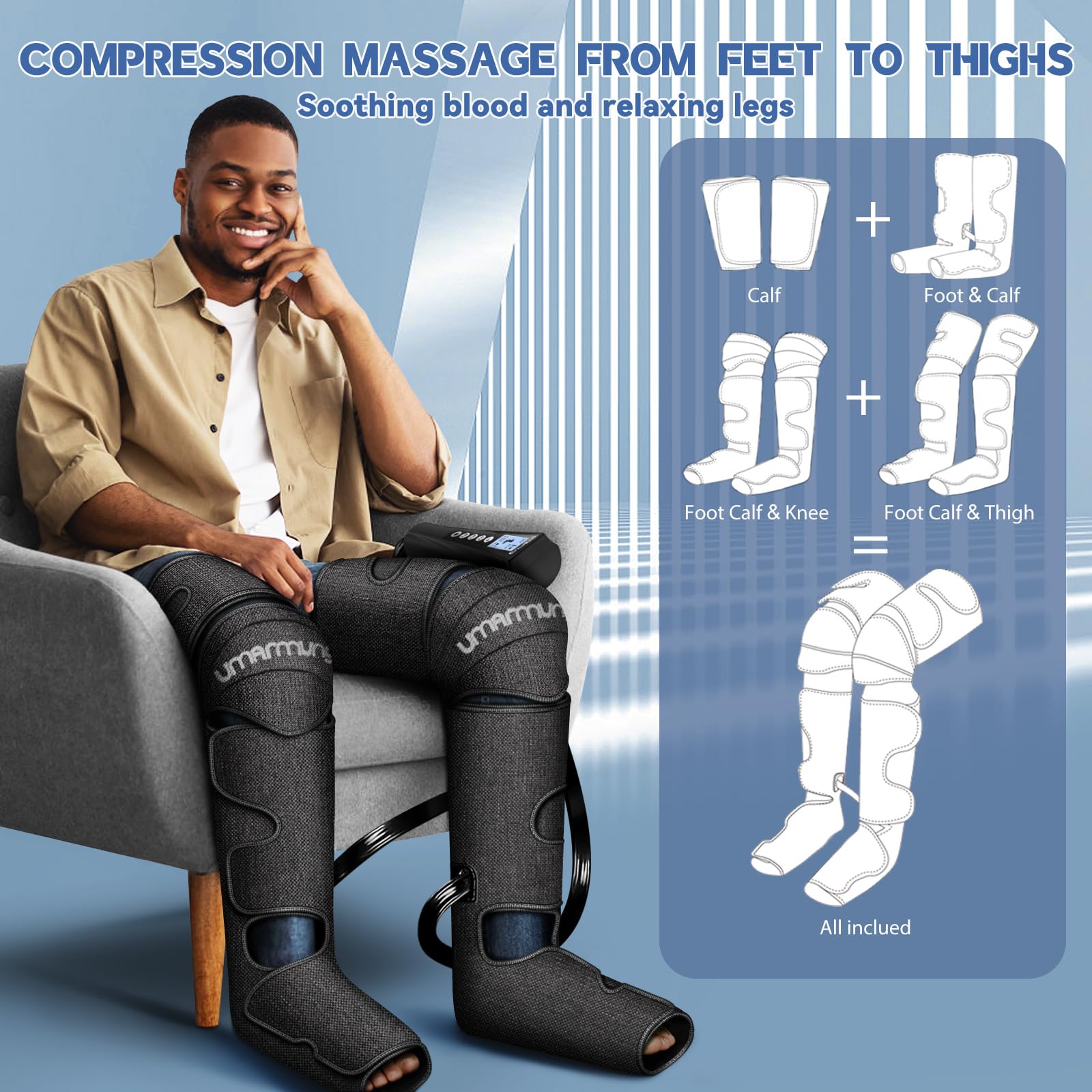 Gifts for Men, Women, Dad, Mom, Mothers Day, Fathers Day, Christmas, Birthday, Air Compression Massager with Heat for Foot, Leg, Knee, Works for Vericose Veins, Muscle Fatigue, Cramps, Swelling, Edema