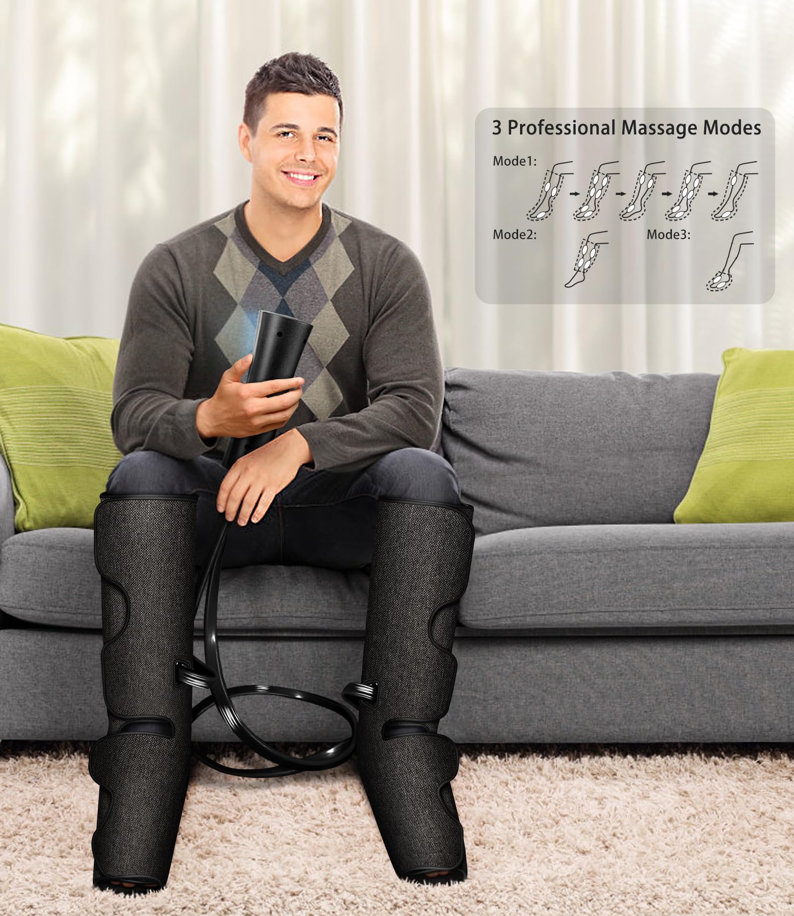 Gifts for Men, Women, Dad, Mom, Mothers Day, Fathers Day, Christmas, Birthday, Air Compression Massager with Heat for Foot, Leg, Knee, Works for Vericose Veins, Muscle Fatigue, Cramps, Swelling, Edema