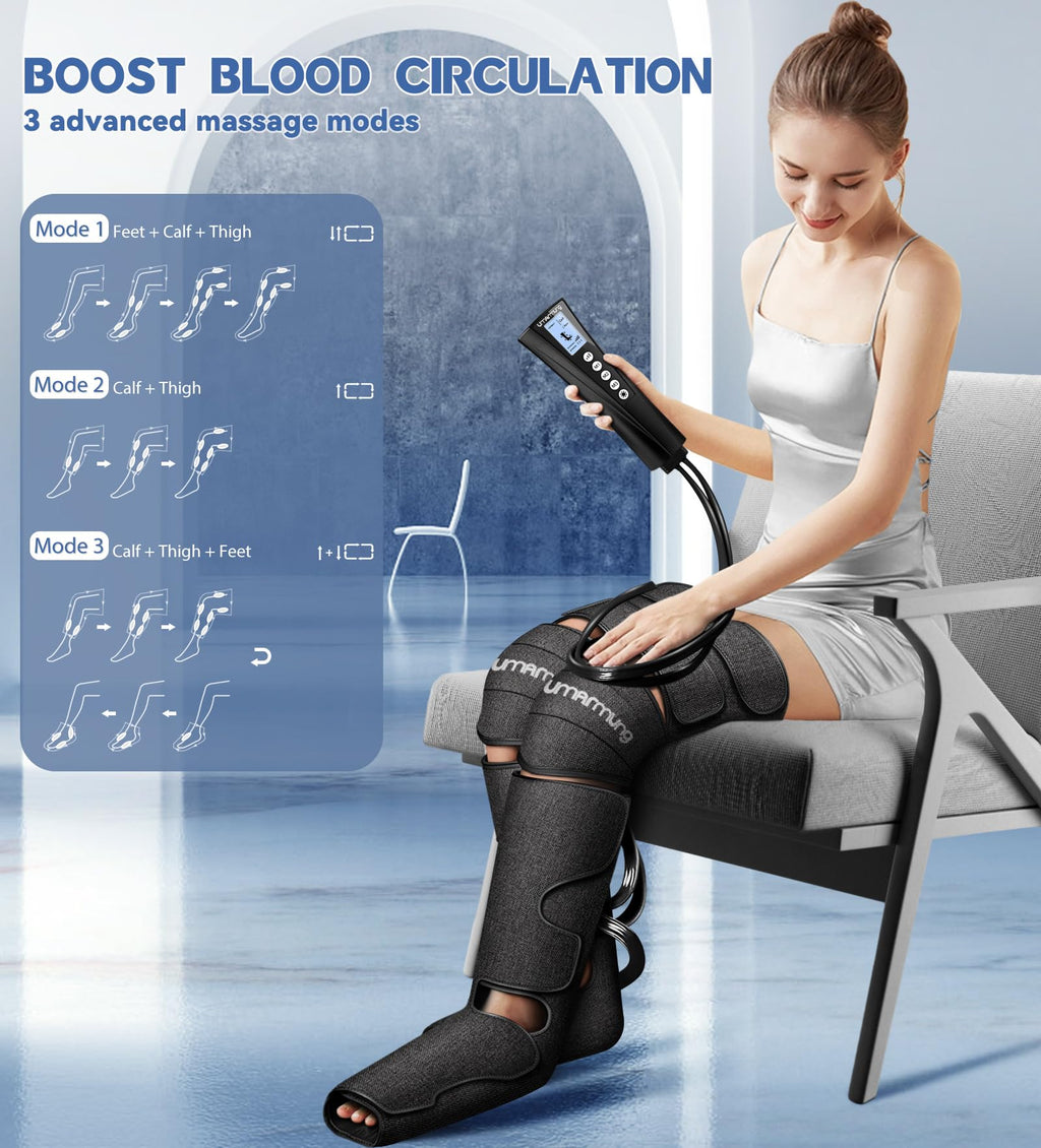 Gifts for Men, Women, Dad, Mom, Mothers Day, Fathers Day, Christmas, Birthday, Air Compression Massager with Heat for Foot, Leg, Knee, Works for Vericose Veins, Muscle Fatigue, Cramps, Swelling, Edema