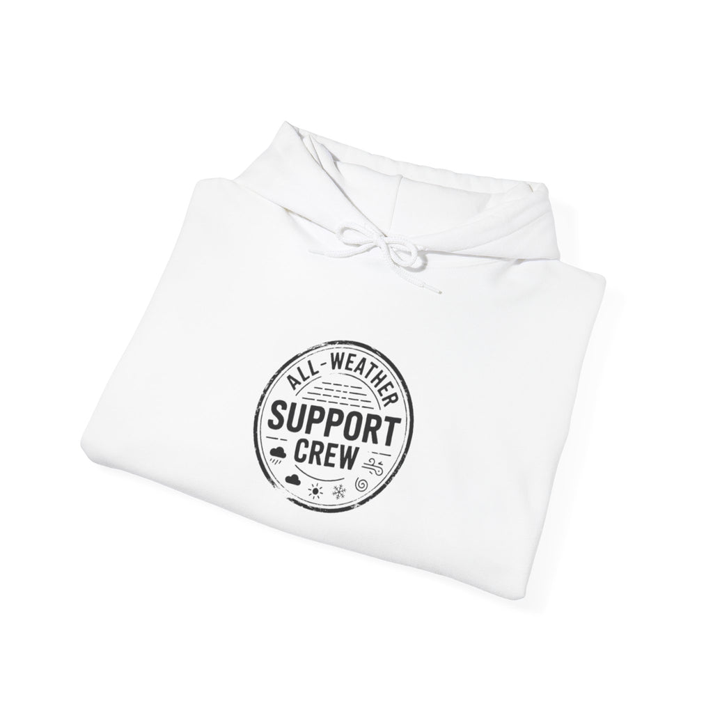 All-Weather Support Crew Badge Hoodie — Rugged Outdoor Weather Stamp